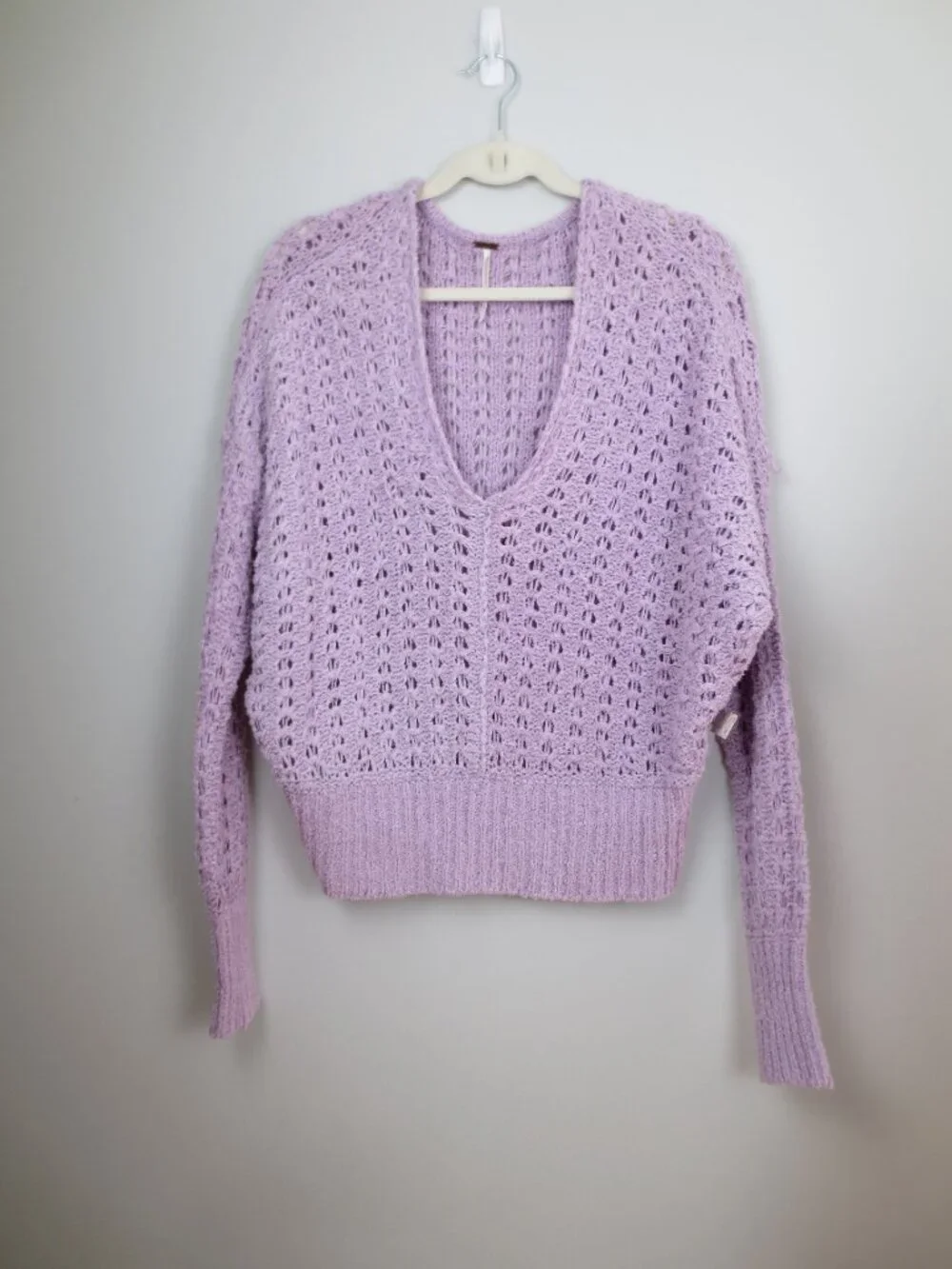 Free People Best Of You Slouchy Oversized Open Weave Knit V-Neck Sweater Sm NWT - Picture 5 of 13